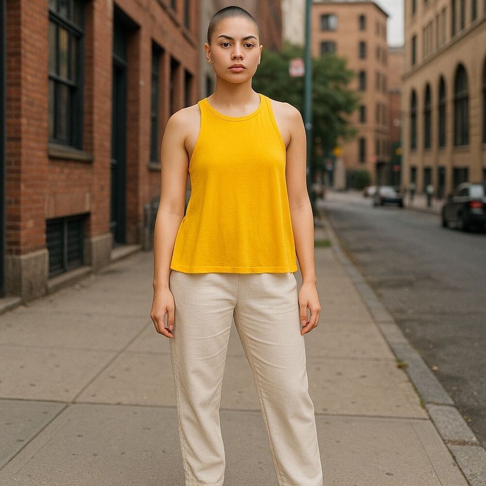 Free People Women's High Neck Sleeveless Tank Top Sexy & Stylish Yellow Large - Picture 3 of 6